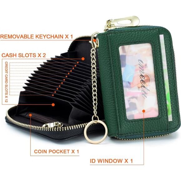 RFID Credit Card Holder Small Leather Wallet Zipper Card Case for Women Bee - Picture 3 of 7